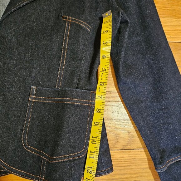 Woman's Nicole Miller Dark Wash utilitarian minimalist structured denim jacket - Picture 11 of 12